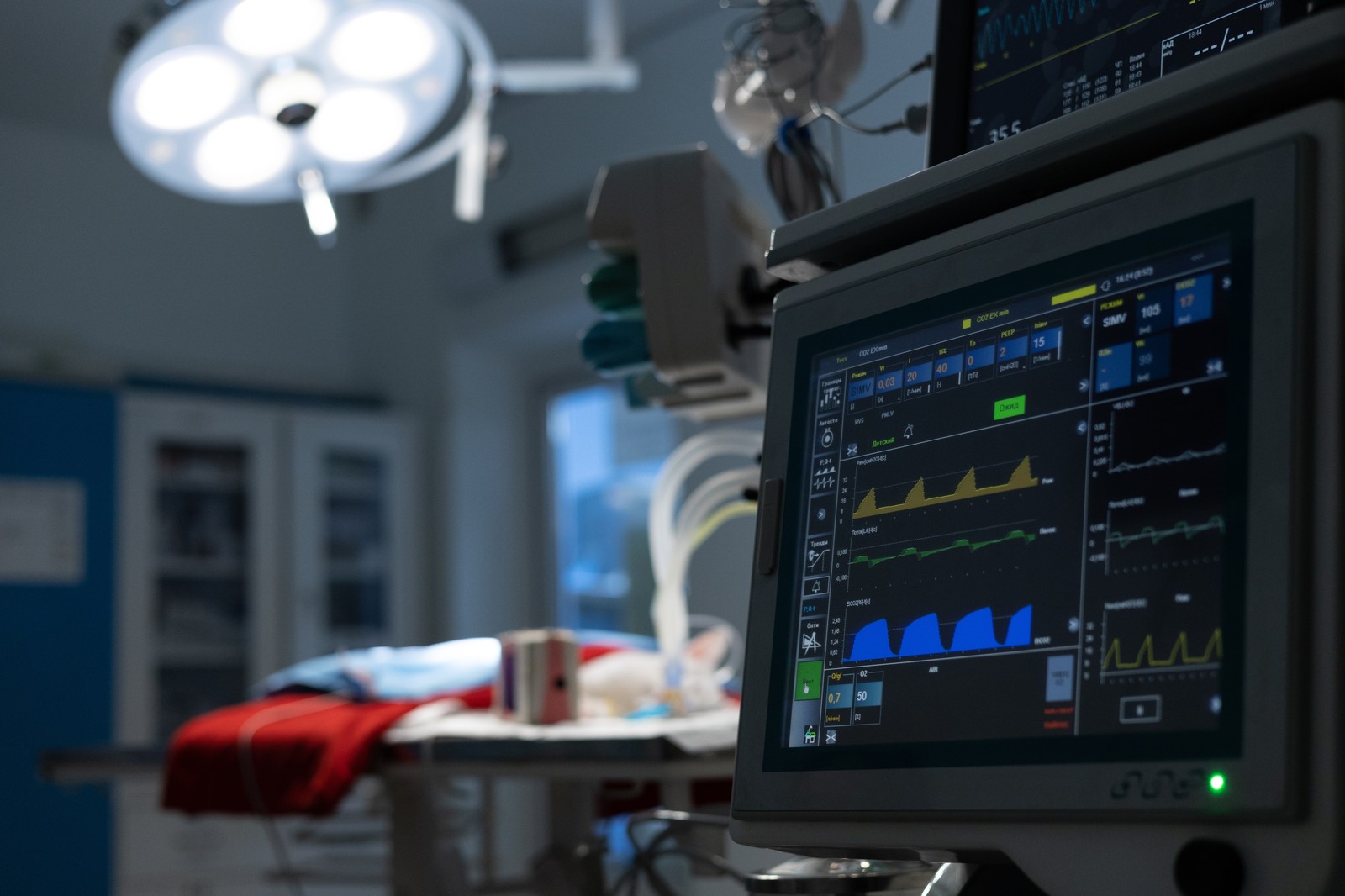 Surgical monitoring equipment in veterinary operating room
